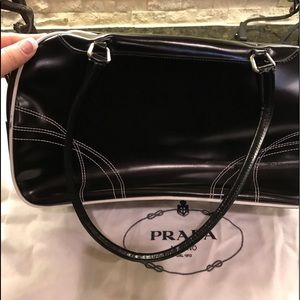 Authentic Prada black leather bowling bag